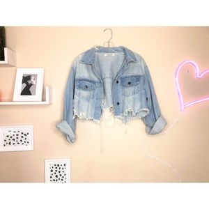 Distressed Crop Jean Jacket (Oversized)